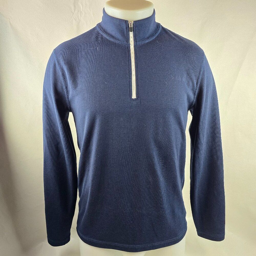 J Crew Shirt Men Small Blue Performance Waffle Half Zip Sweater Mock Neck Preppy